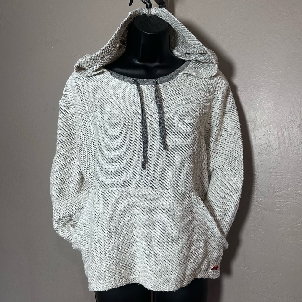 Roxy Vintage Vibe Gray & Cream Knit‎ Hoodie with Drawstrings & Kangaroo Pocket